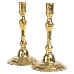 Pair of English Cast Brass Candlesticks With Octagonal Candle Cup, 1760