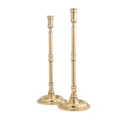 Pair of English cast brass tavern candlesticks, 1850-1900