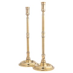 Antique Pair of English cast brass tavern candlesticks, 1850-1900
