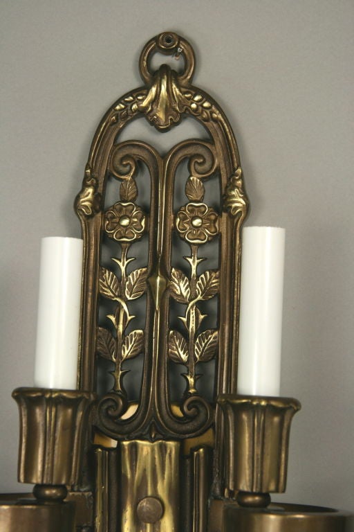 Pair  Caldwell  Bronze Sconces, circa 1920s In Good Condition For Sale In Douglas Manor, NY