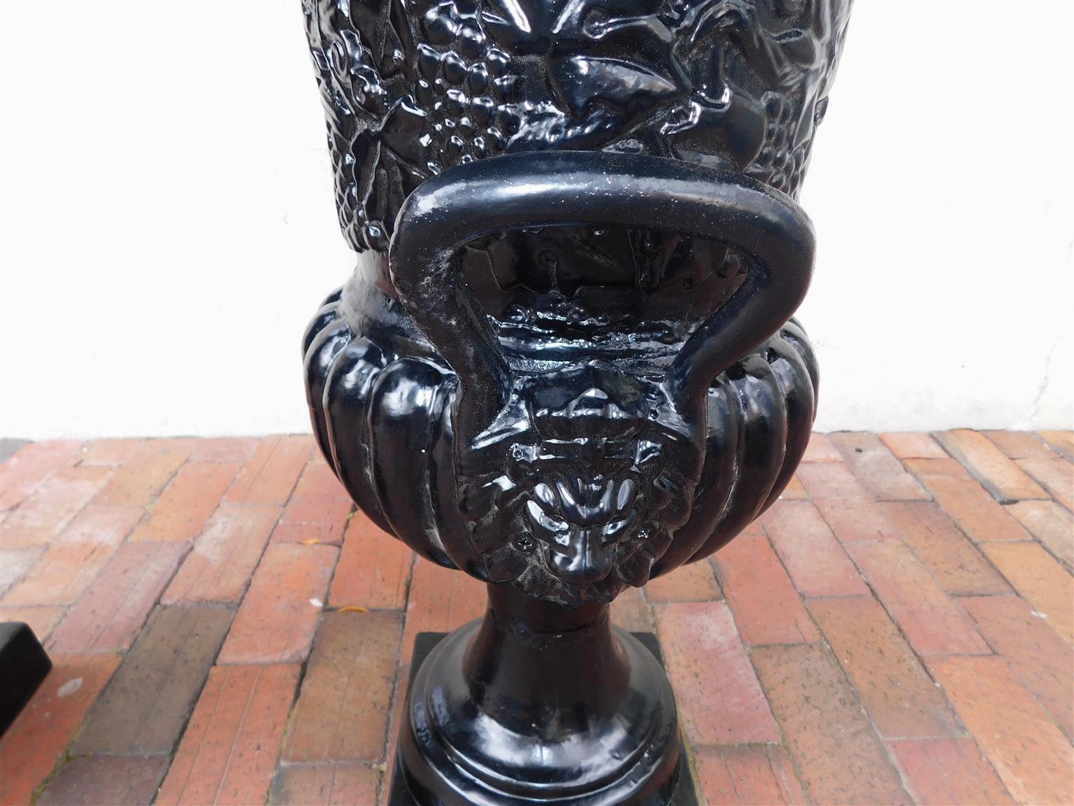 Pair of English Cast Iron and Powered Coated Campana-Form Garden Urns, C. 1850 For Sale 8