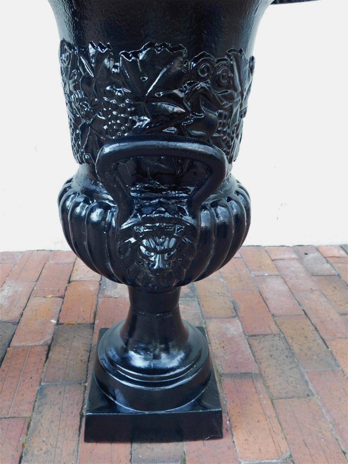Pair of English Cast Iron and Powered Coated Campana-Form Garden Urns, C. 1850 For Sale 10