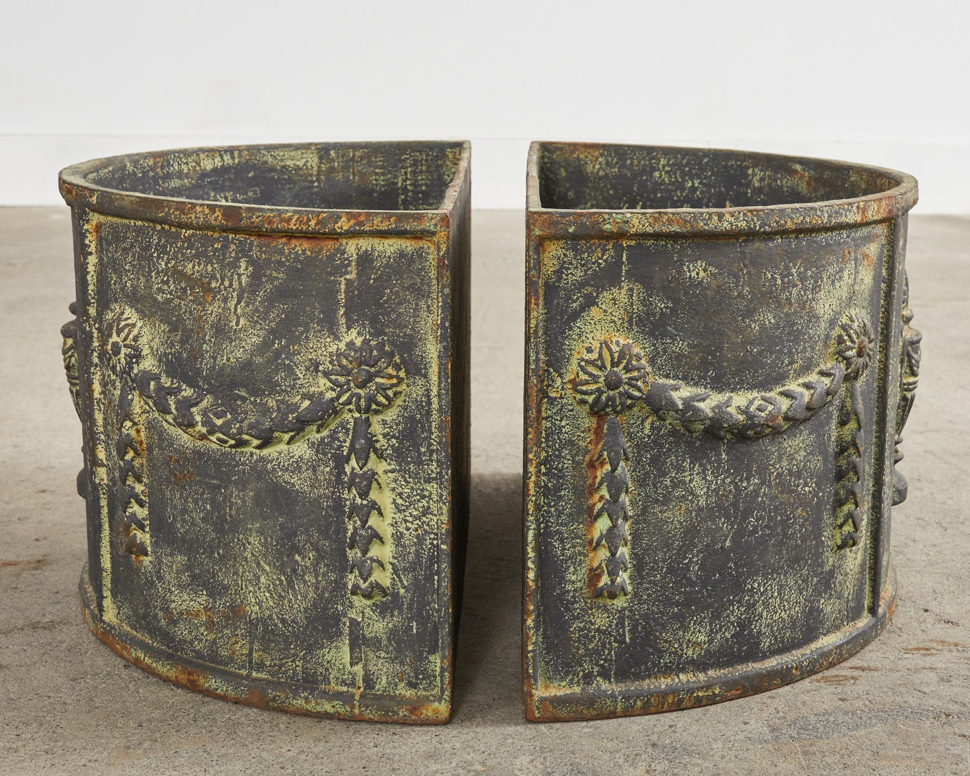Pair of English Cast Iron Neoclassical Demilune Jardiniere Planters For Sale 10