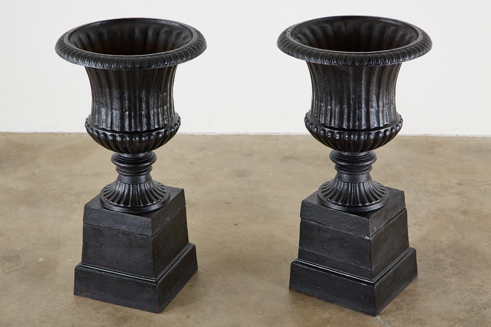 Pair of English Cast Iron Neoclassical Style Campana Garden Urns 2