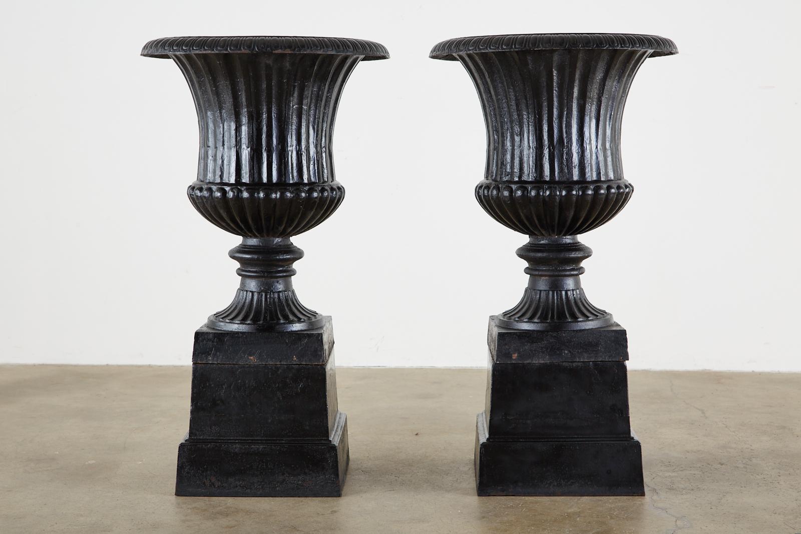Pair of English Cast Iron Neoclassical Style Campana Garden Urns 3