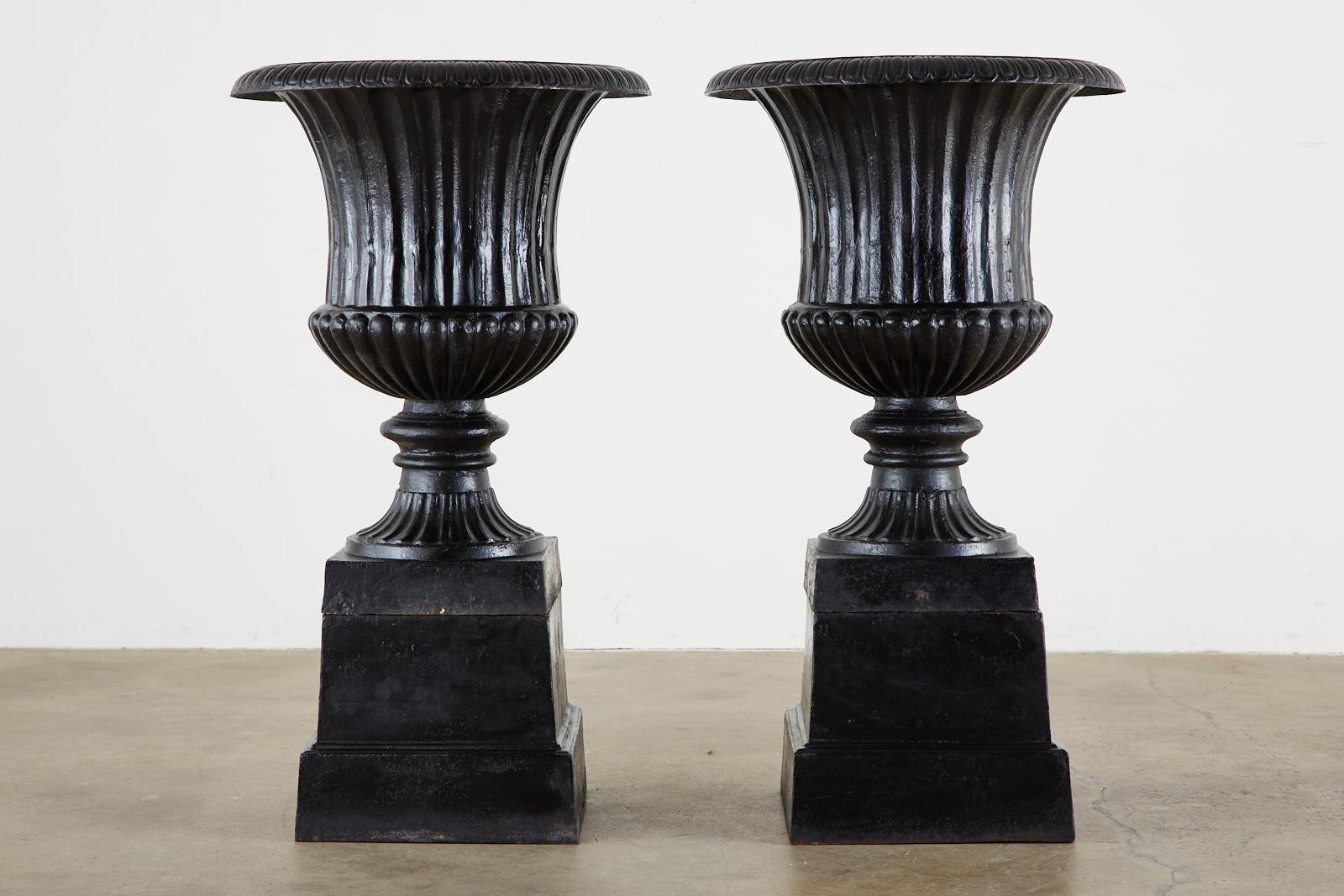 Pair of English Cast Iron Neoclassical Style Campana Garden Urns 4