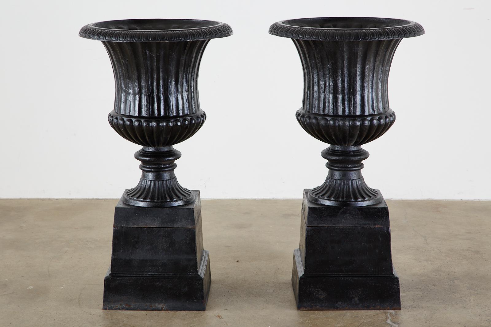 Pair of English Cast Iron Neoclassical Style Campana Garden Urns 5