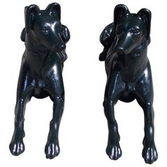 Pair of English Diminutive Cast Iron Powder Coated Whippets, Circa 1810