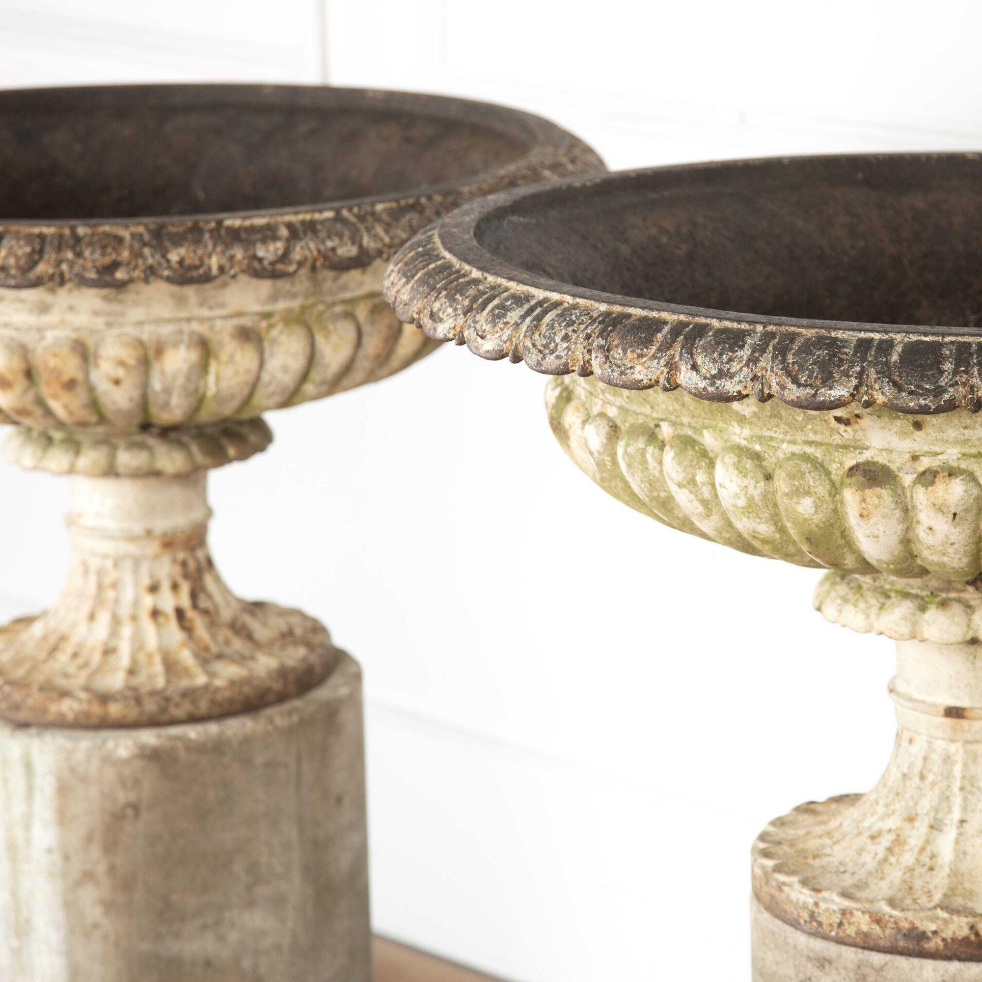 19th Century Pair of English Cast Iron Urns For Sale