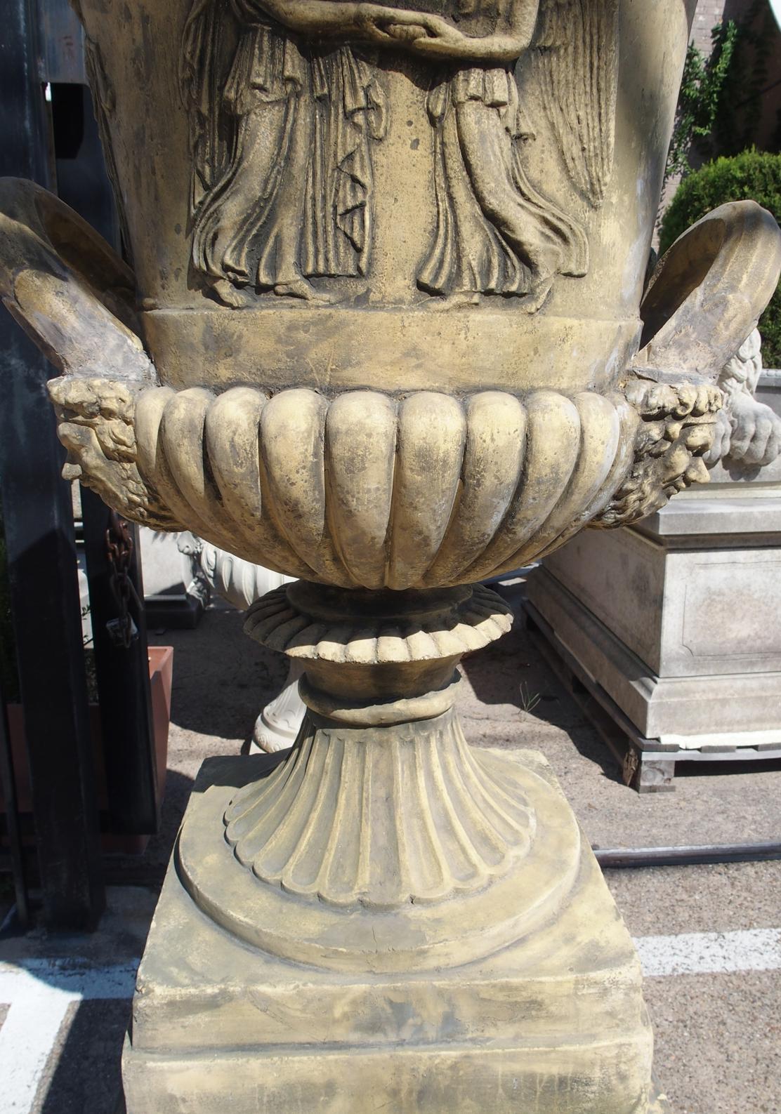 Pair of English Cast Neoclassical Garden Urns on Plinths For Sale 5