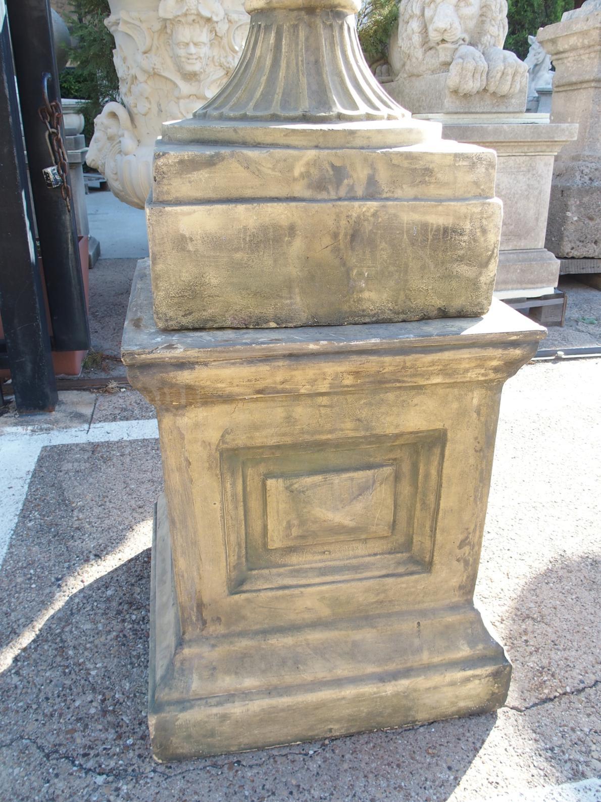 Pair of English Cast Neoclassical Garden Urns on Plinths For Sale 6