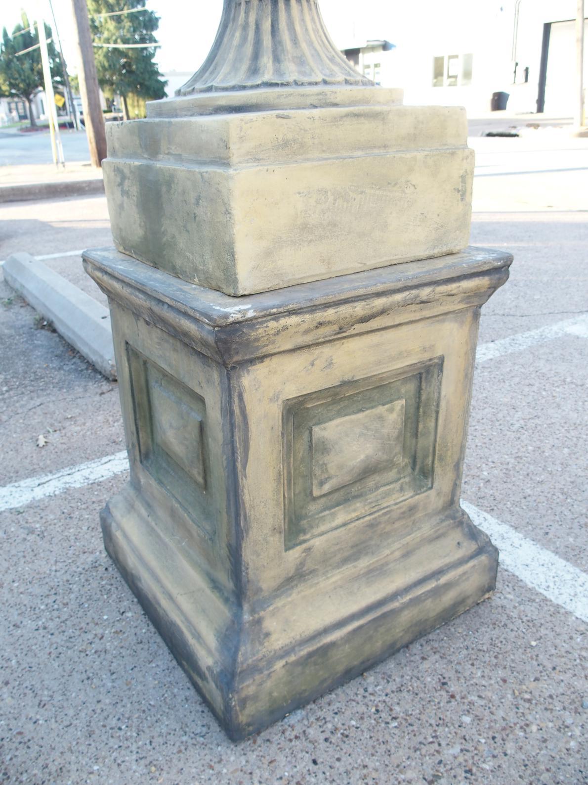 Pair of English Cast Neoclassical Garden Urns on Plinths For Sale 10