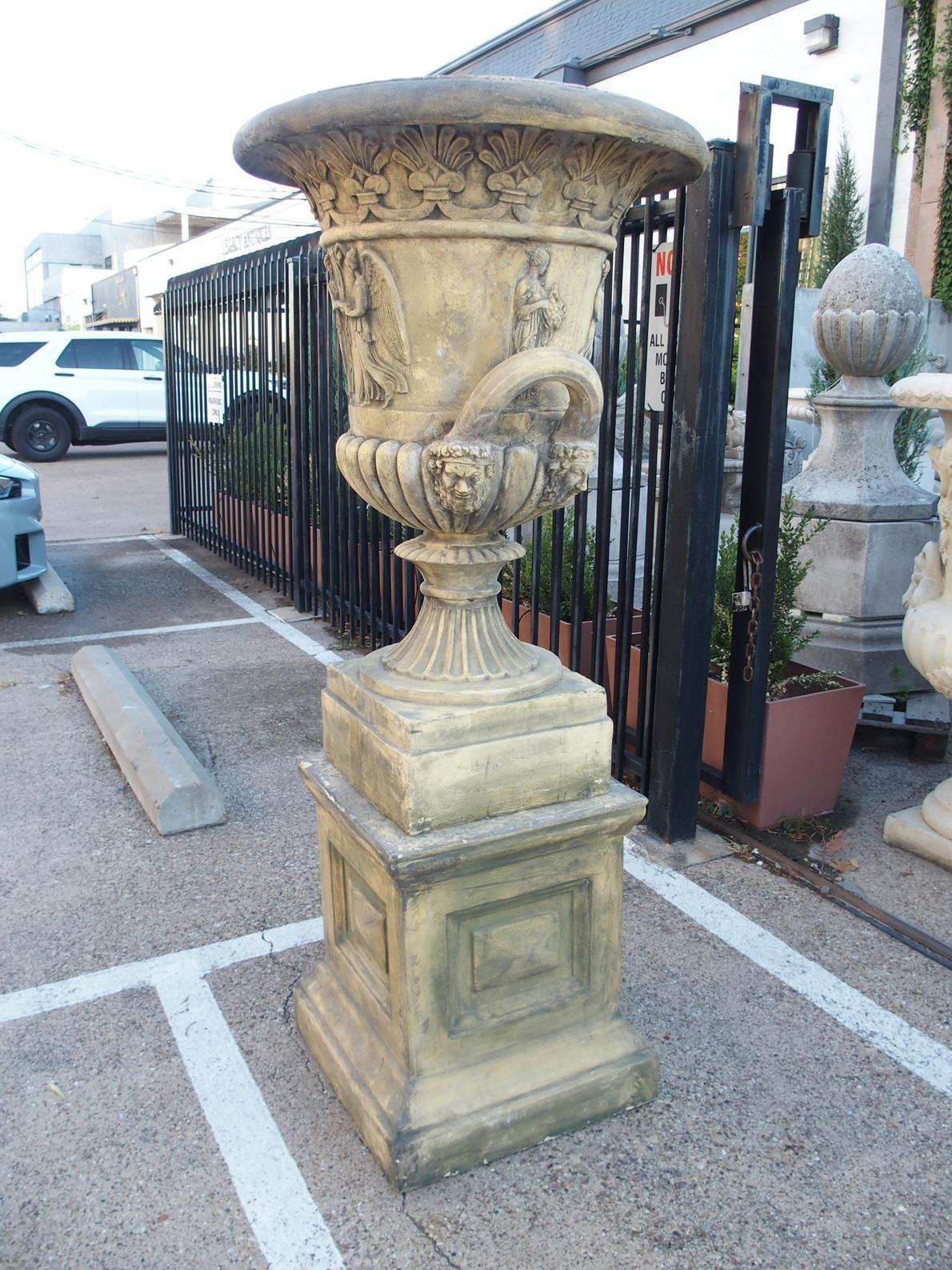 Pair of English Cast Neoclassical Garden Urns on Plinths For Sale 13