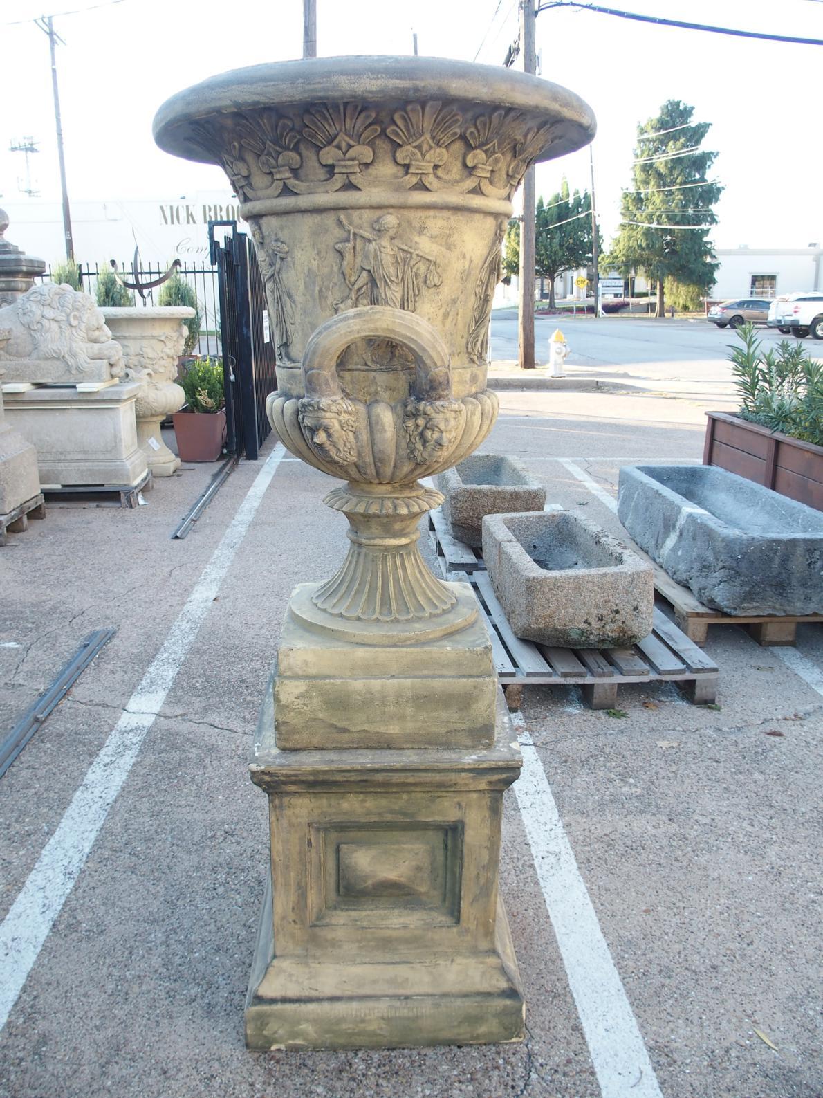 Pair of English Cast Neoclassical Garden Urns on Plinths For Sale 15
