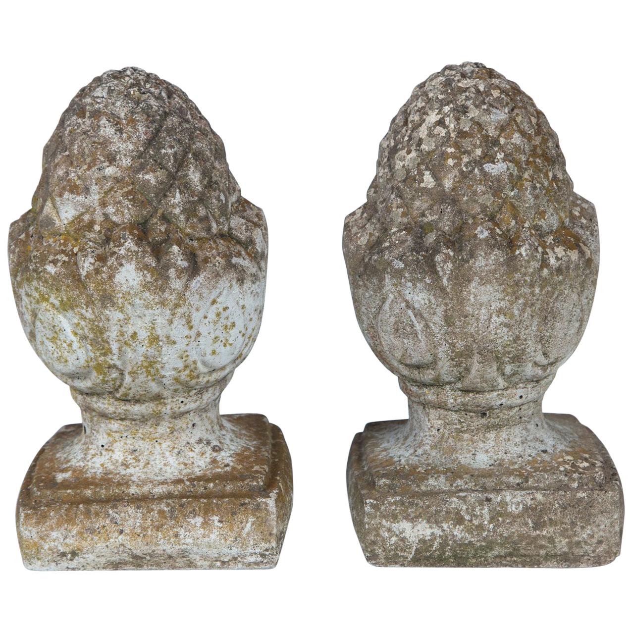 Pair of English Cast Stone Finials, circa 1920