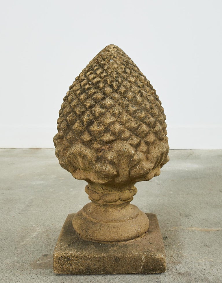 Pair of English Cast Stone Garden Pinecone Finials For Sale at 1stDibs
