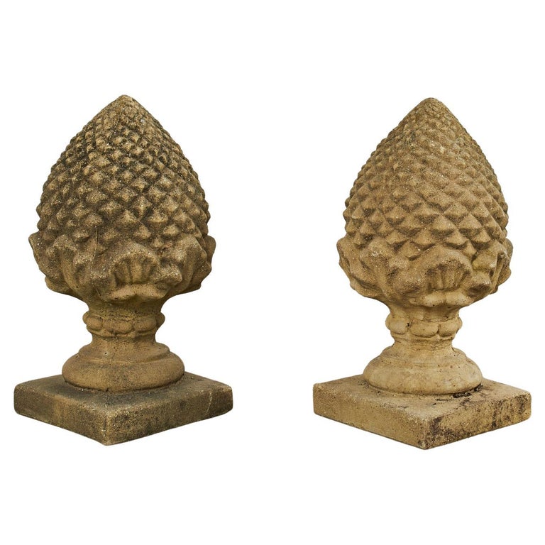 Pair of English Cast Stone Garden Pinecone Finials For Sale at 1stDibs