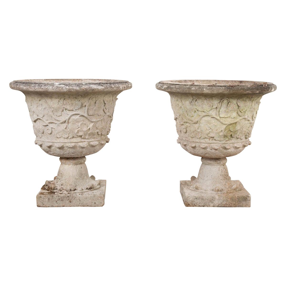 Pair of English Cast-Stone Garden Urns