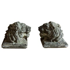 Pair of English Cast Stone Lion Heads