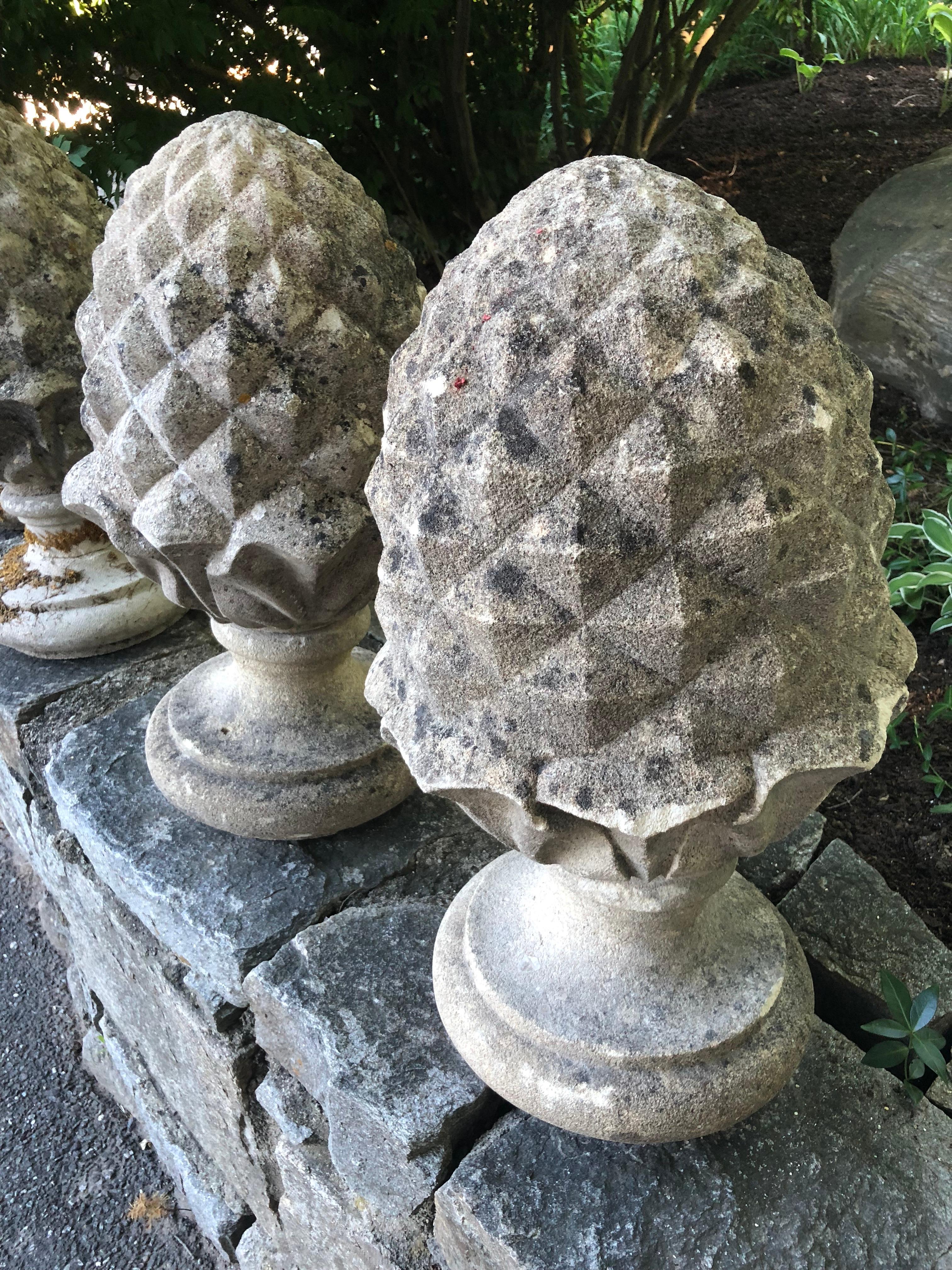Pair of English Cast Stone Pineapple Finials 2