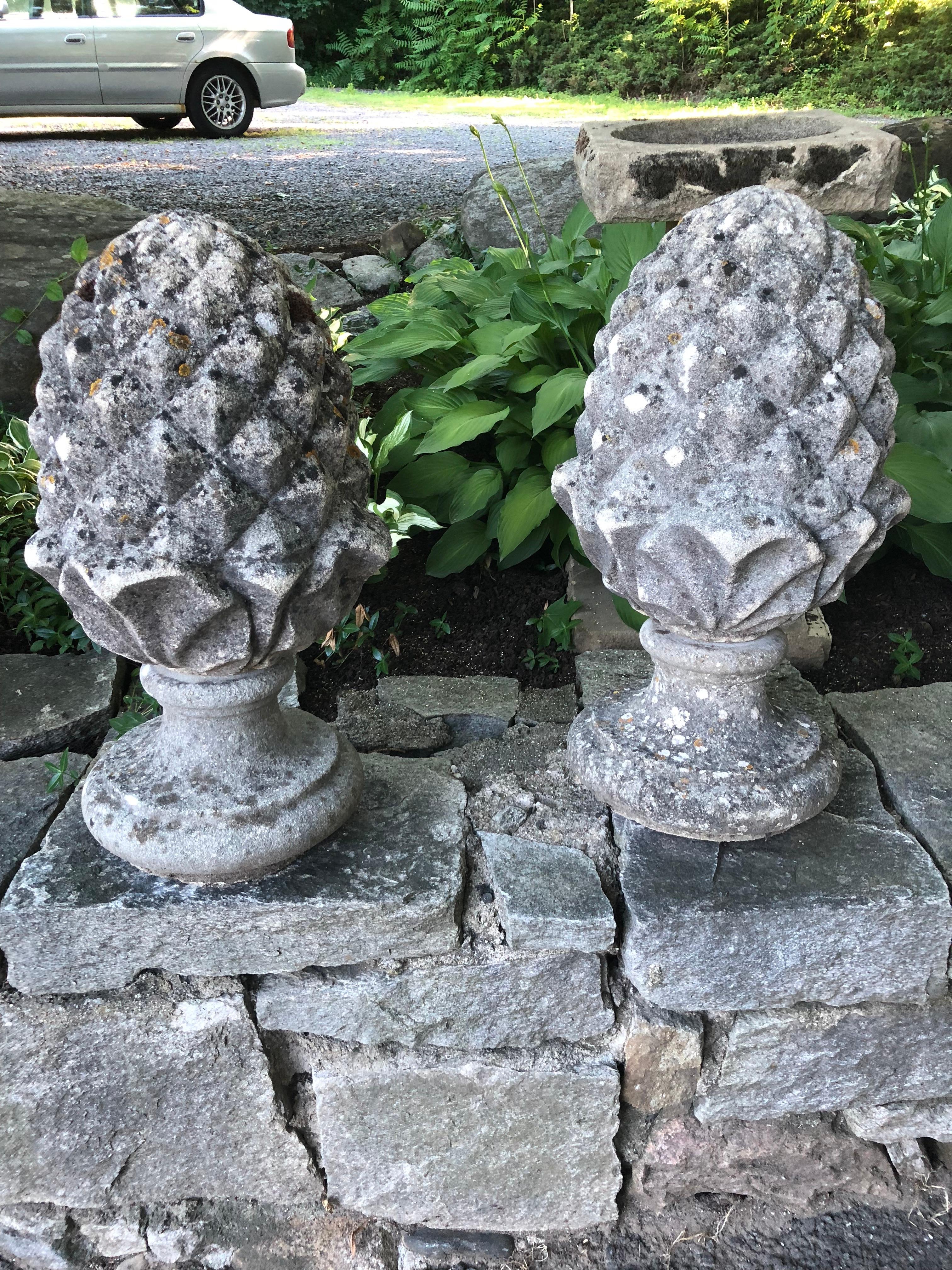 Pair of English Cast Stone Pineapple Finials 4