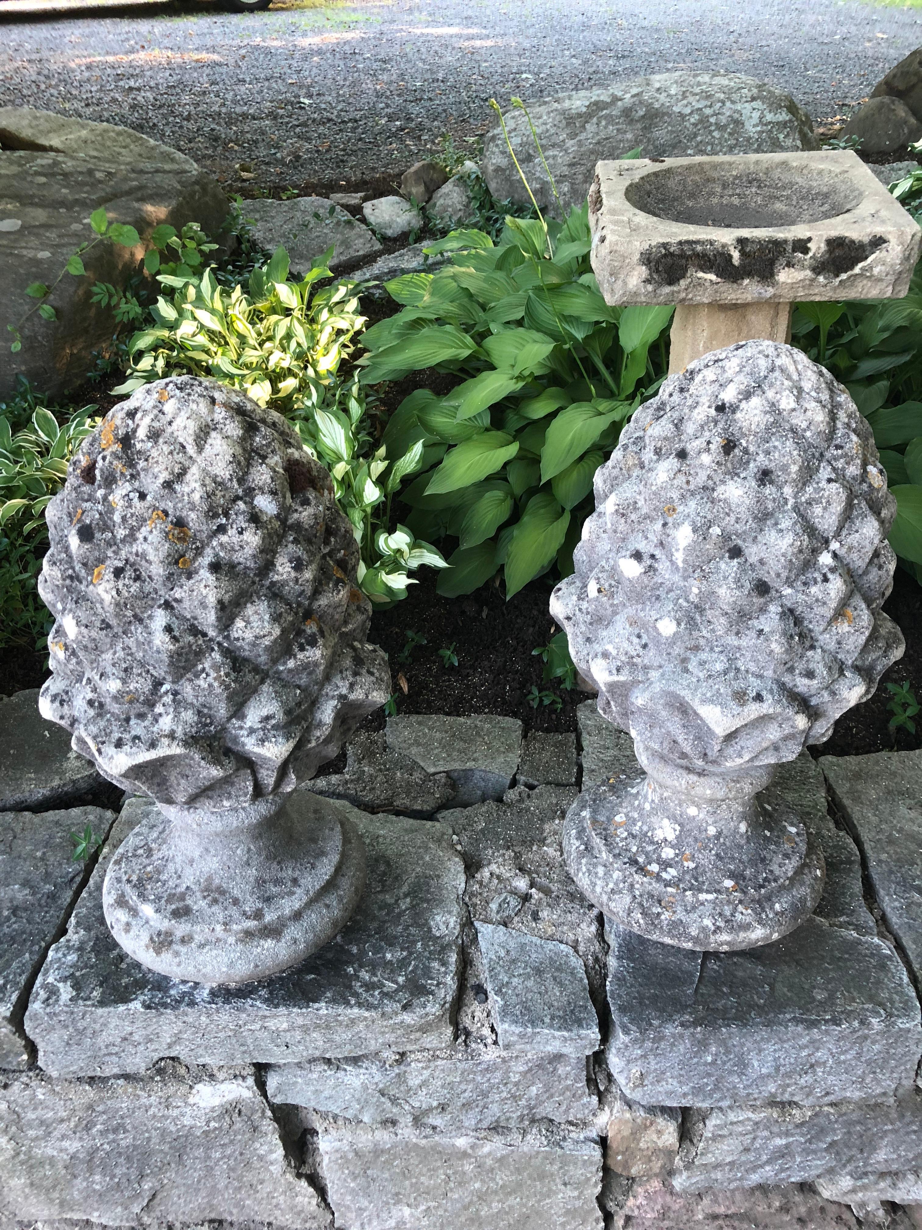 Pair of English Cast Stone Pineapple Finials 5