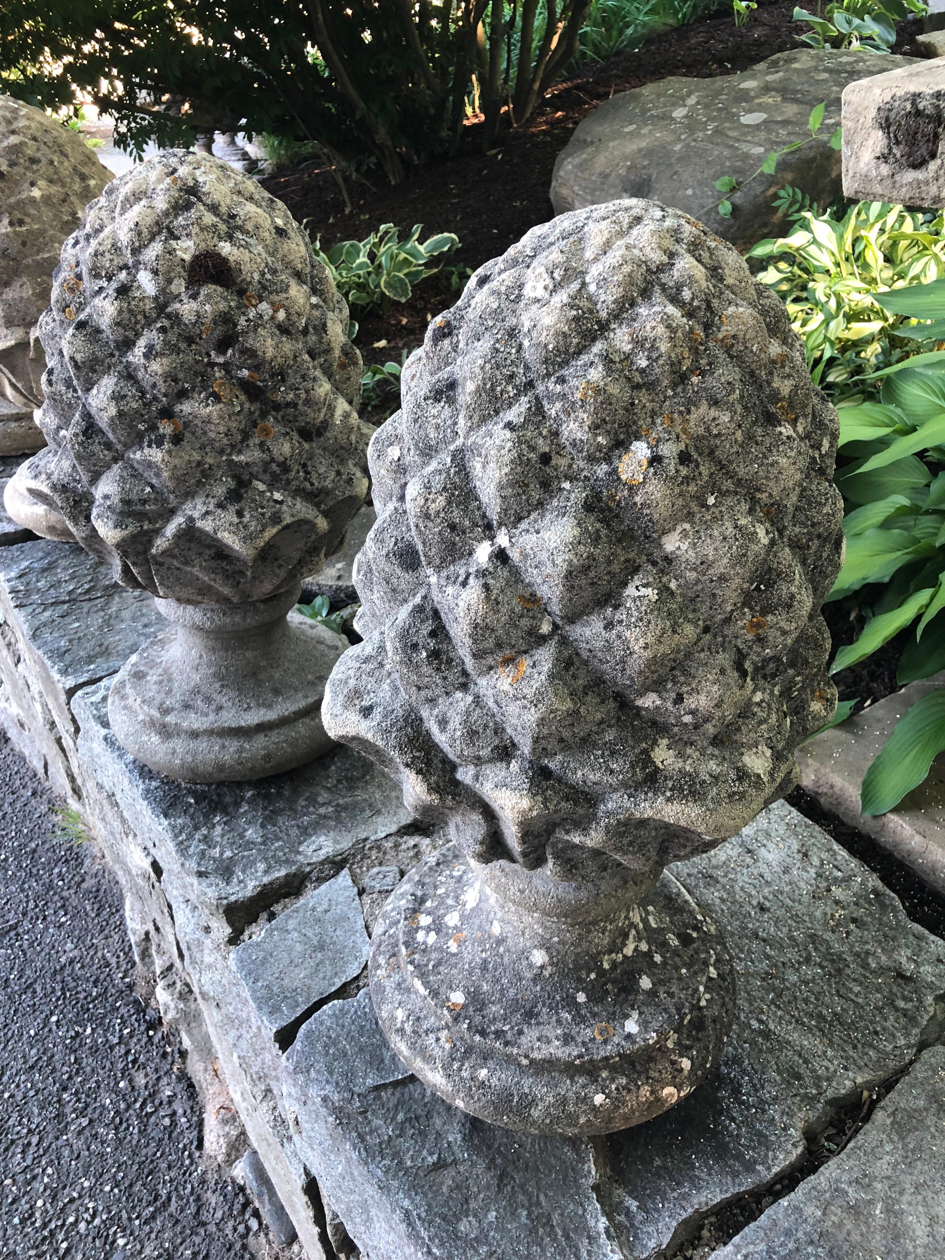 Pair of English Cast Stone Pineapple Finials 7