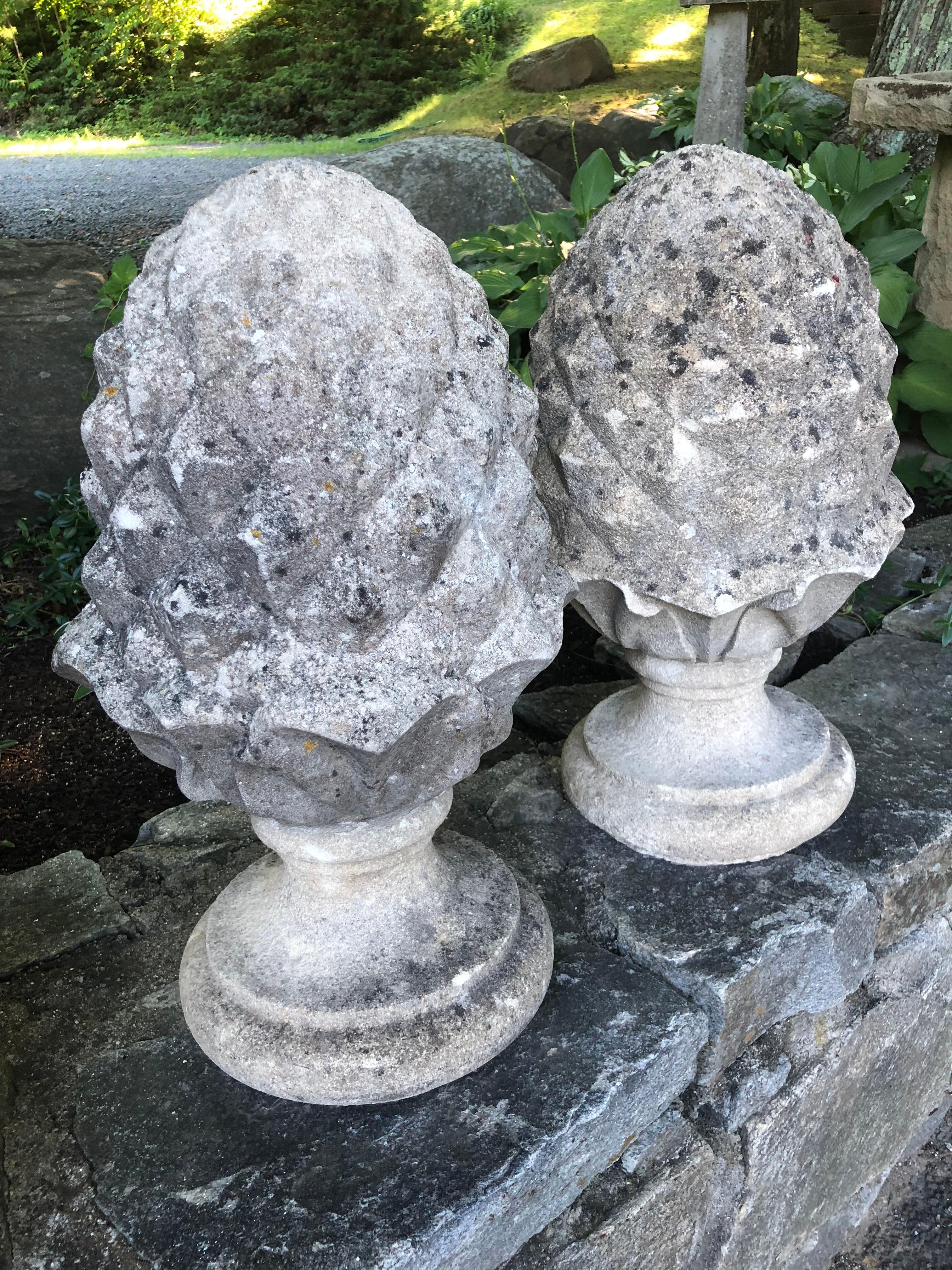 Pair of English Cast Stone Pineapple Finials 1