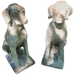 Pair of English Cast Stone Seated Hounds