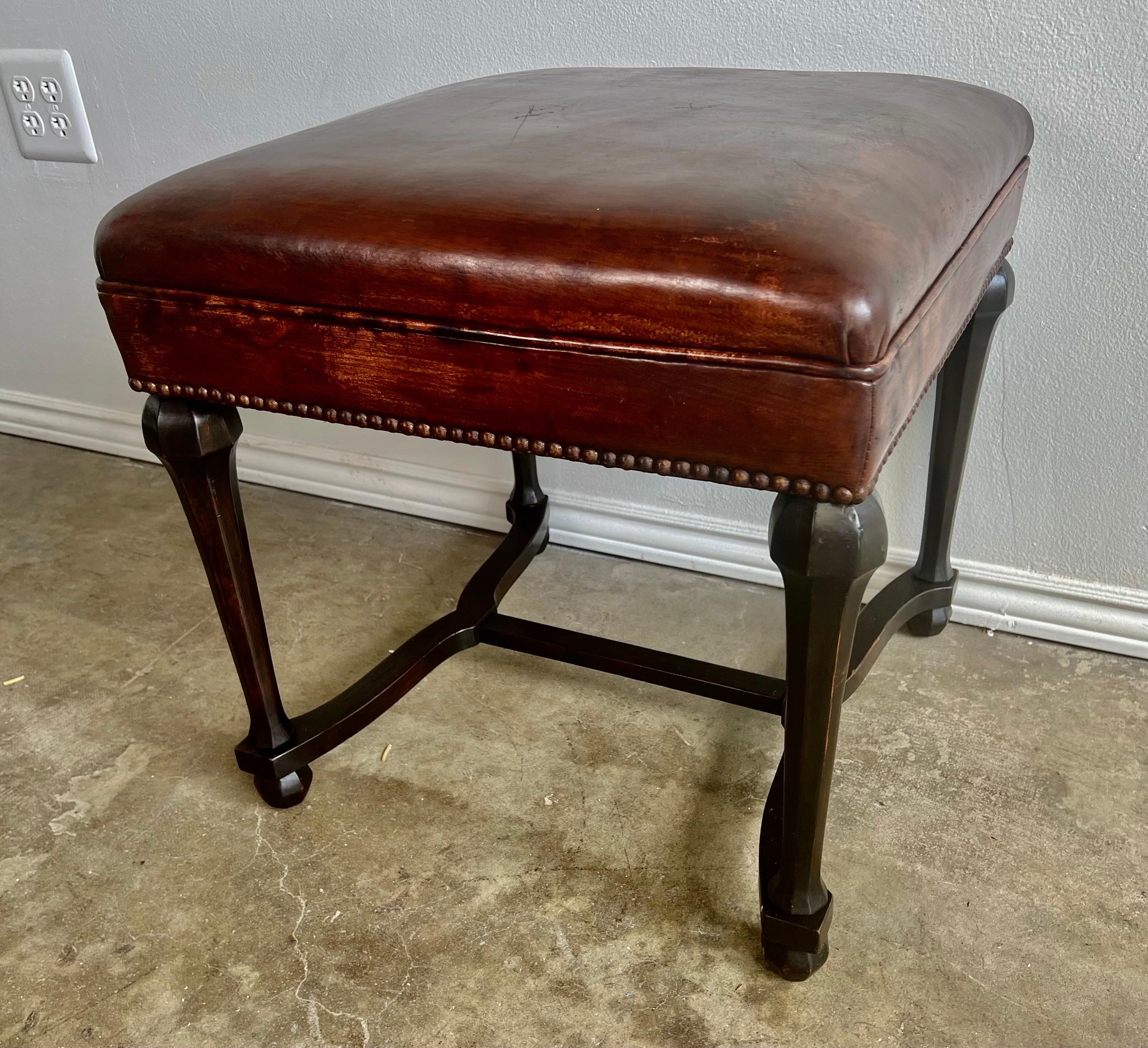 Pair of English Charles II Leather Upholstered Benches 9