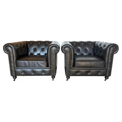 Pair of English CHesterfield Club Chairs- Tufted Armchairs