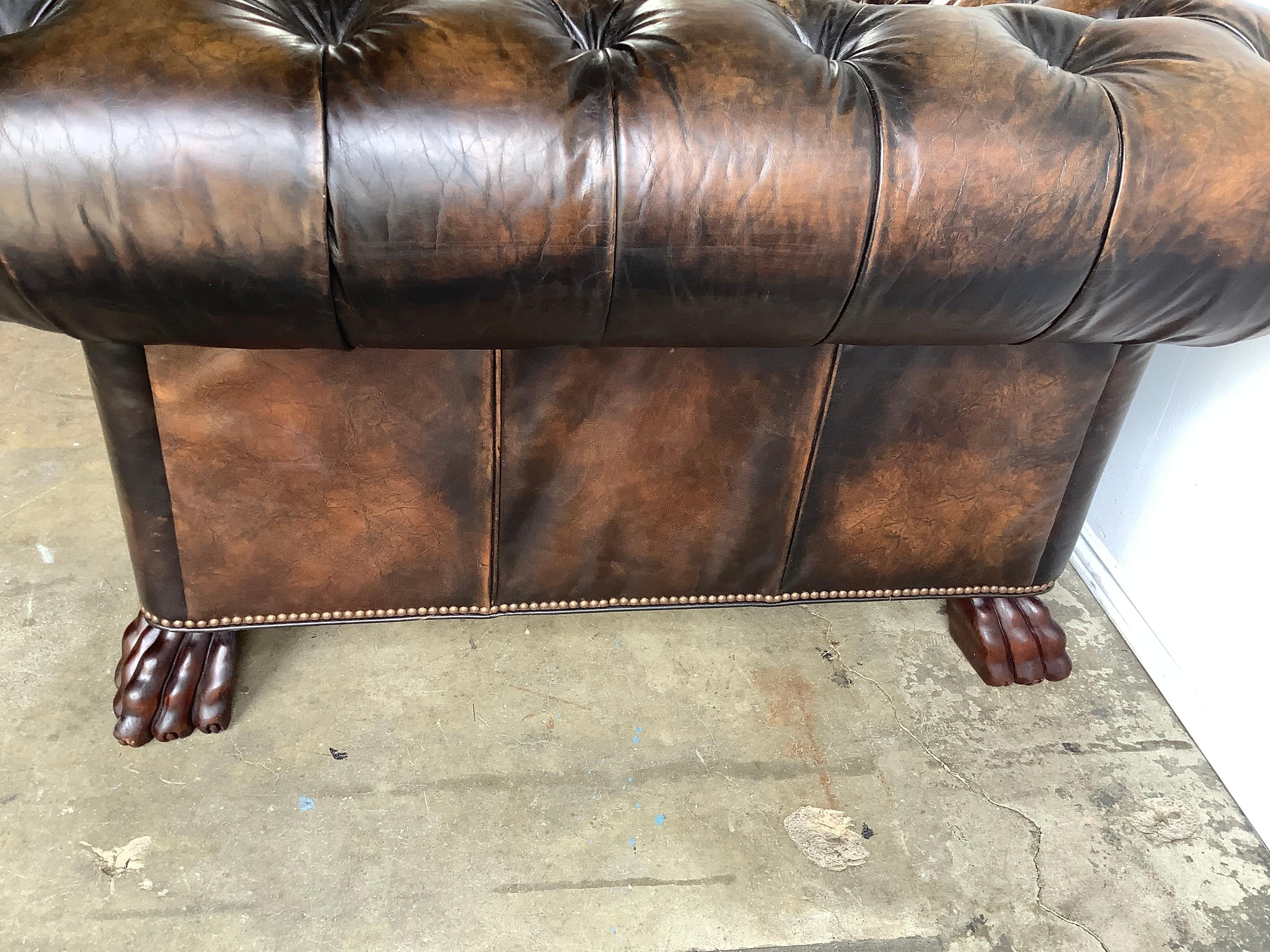 Pair of English Chesterfield Style Armchairs with Lion’s Paw Feet 8