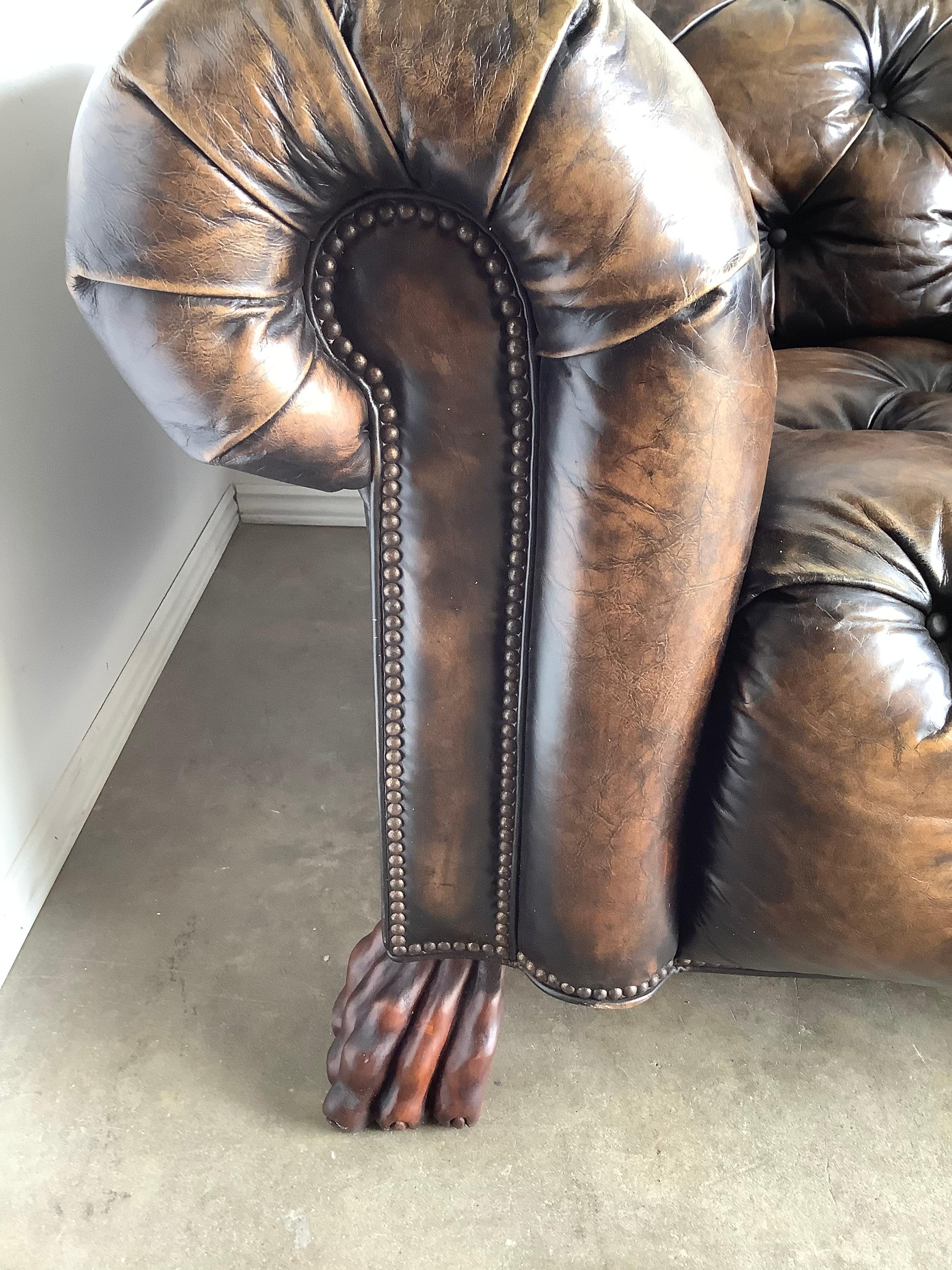 Pair of English Chesterfield Style Armchairs with Lion’s Paw Feet 2