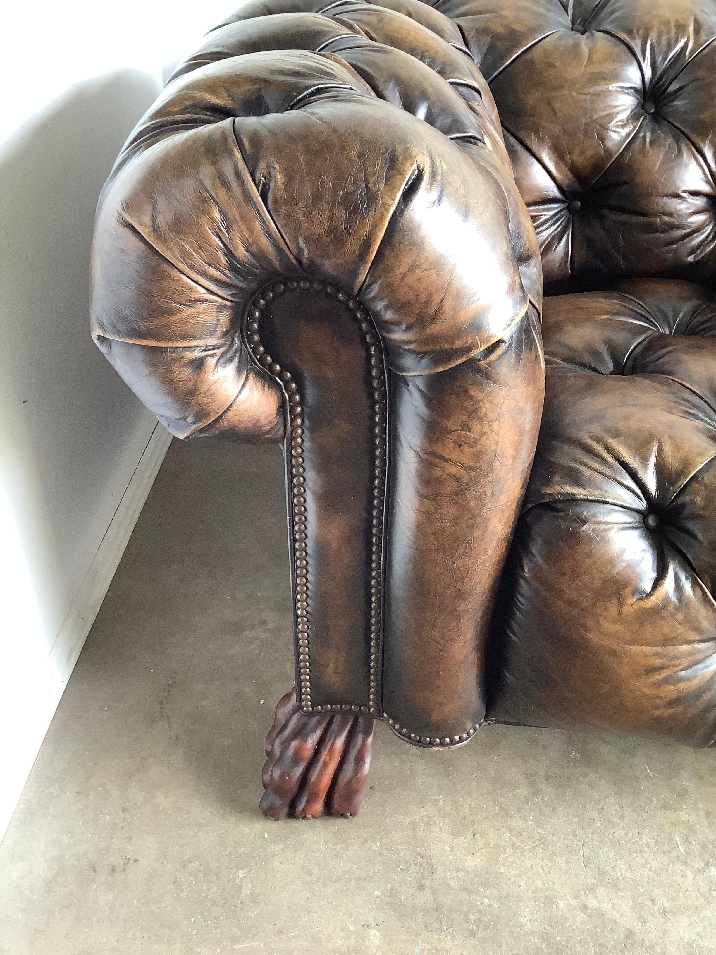 Pair of English Chesterfield Style Armchairs with Lion’s Paw Feet 3