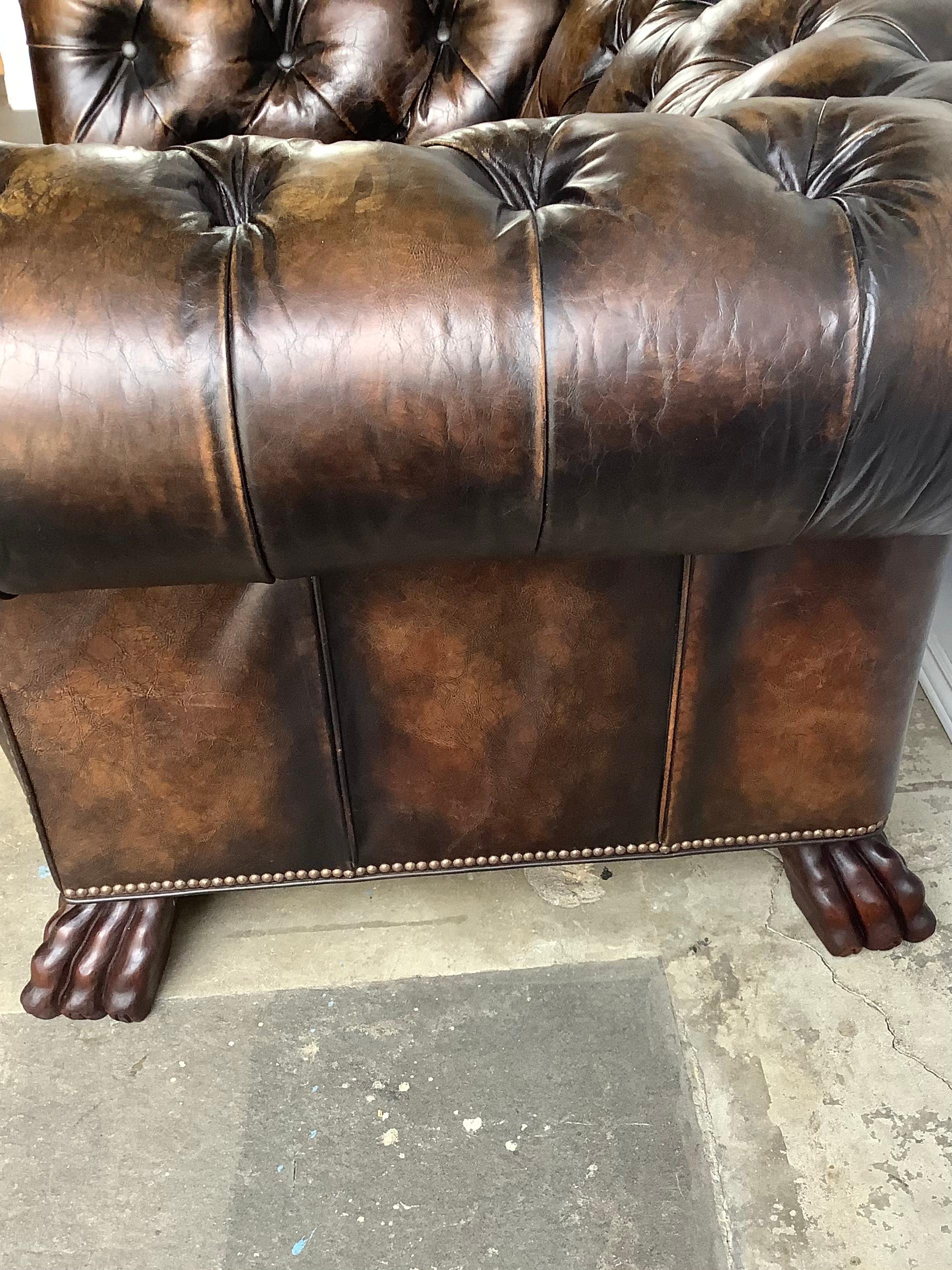 Pair of English Chesterfield Style Armchairs with Lion’s Paw Feet 4