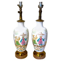 Pair of English Chinoiserie Bristol Opaline Glass Vases, Now as Lamps