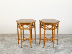 Pair of English Chinoiserie Style Faux Bamboo Side Tables with Hexagonal Tops