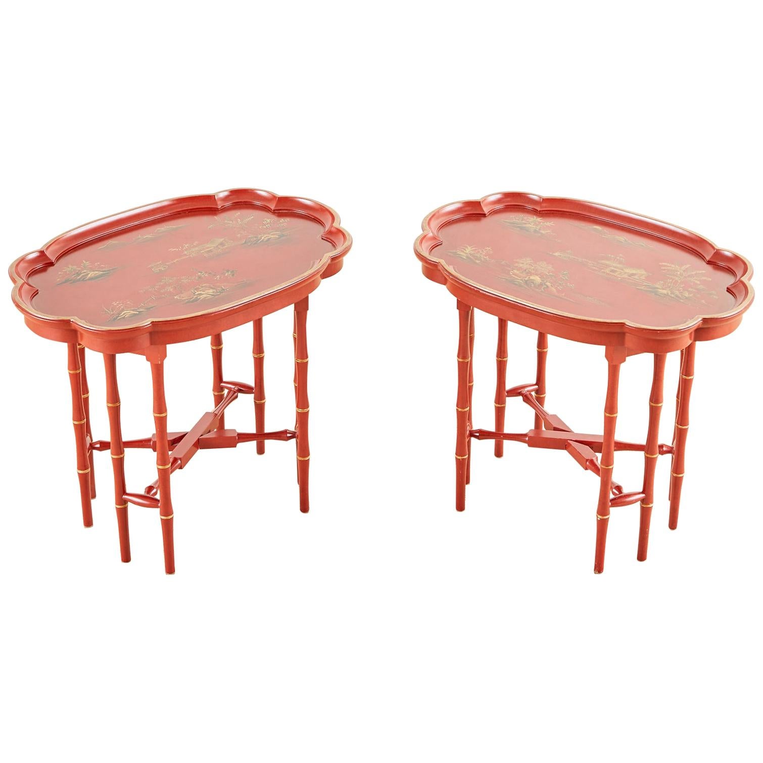 Pair of English Chinoiserie Style Faux Bamboo Tray Tables