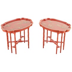 Pair of English Chinoiserie Style Faux Bamboo Tray Tables