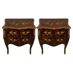 Pair of English Chinoiserie Two-Drawer Nightstands. 20th Century.