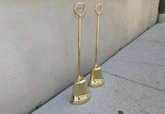 Pair of English Chippendale Brass Bell Shaped Doorstops w/ Oval Handles, C. 1780