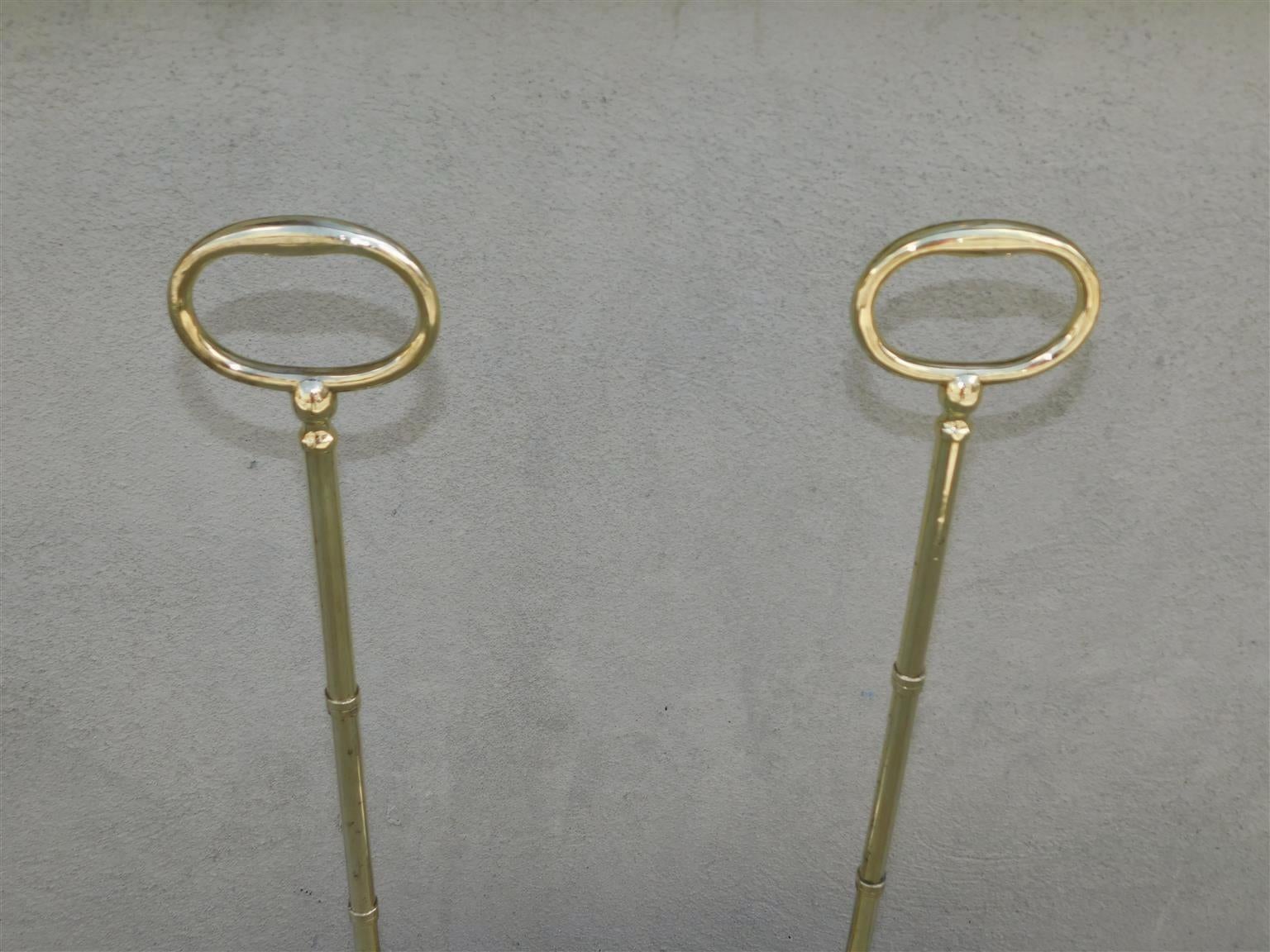 Cast Pair of English Chippendale Brass Bell Shaped Doorstops w/ Oval Handles, C. 1780 For Sale