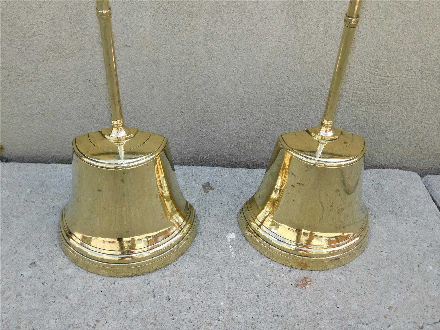 Pair of English Chippendale Brass Bell Shaped Doorstops w/ Oval Handles, C. 1780 In Excellent Condition For Sale In Charleston, SC