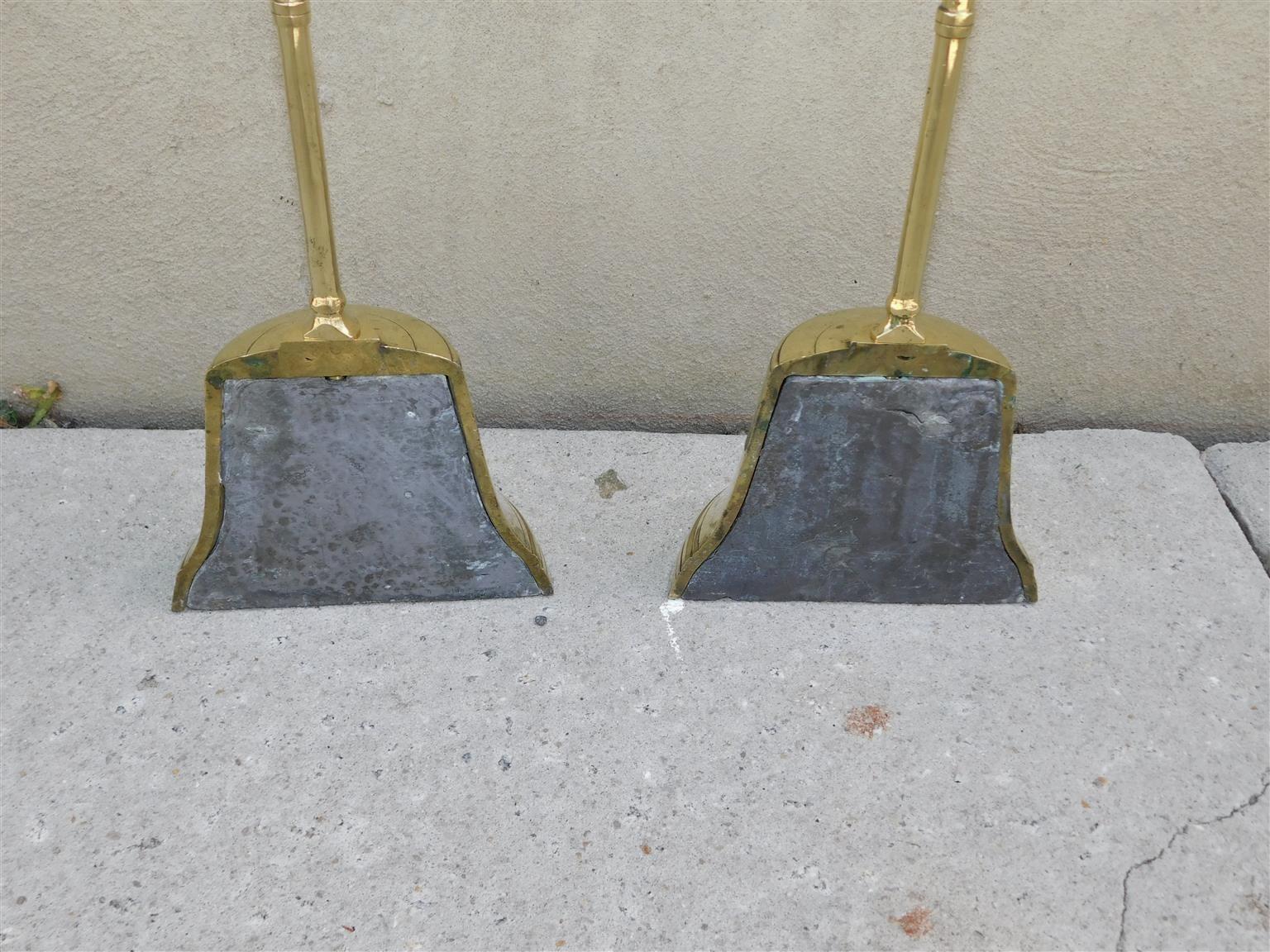 Late 18th Century Pair of English Chippendale Brass Bell Shaped Doorstops w/ Oval Handles, C. 1780 For Sale