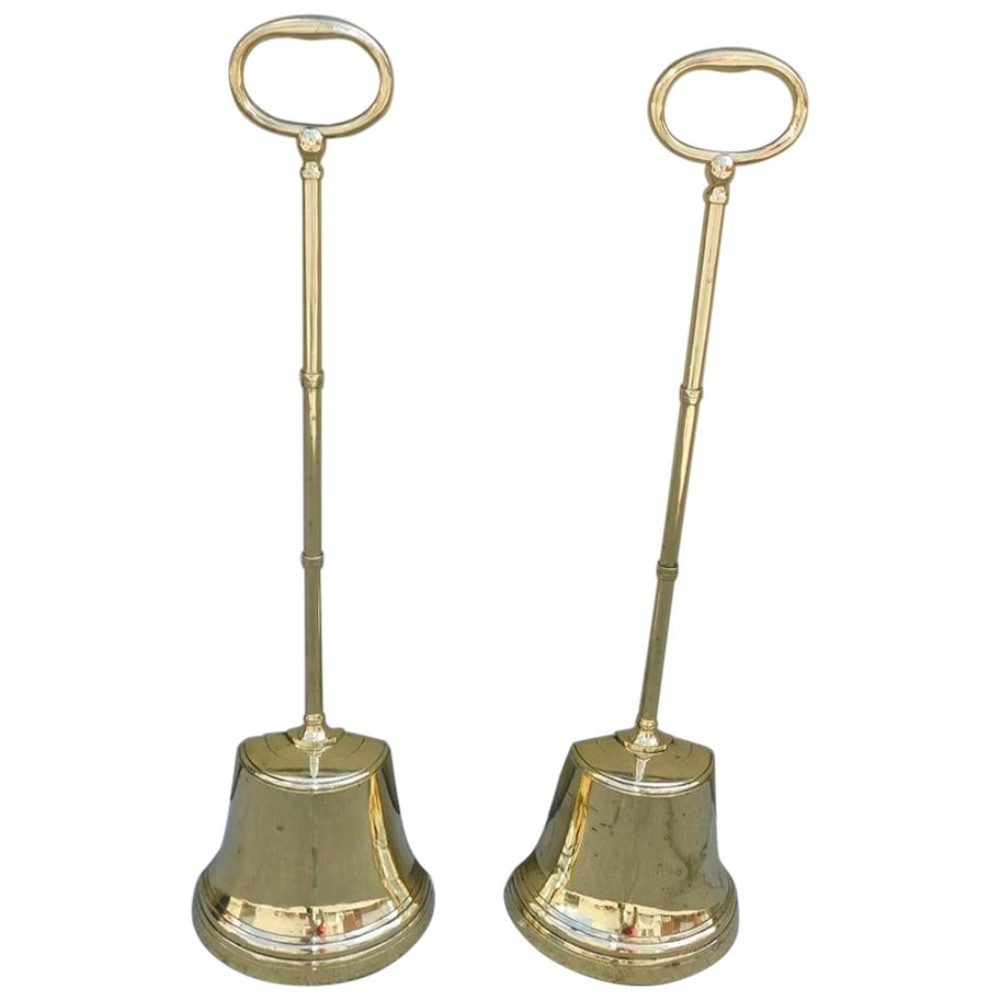Pair of English Chippendale Brass Bell Shaped Doorstops w/ Oval Handles, C. 1780 For Sale