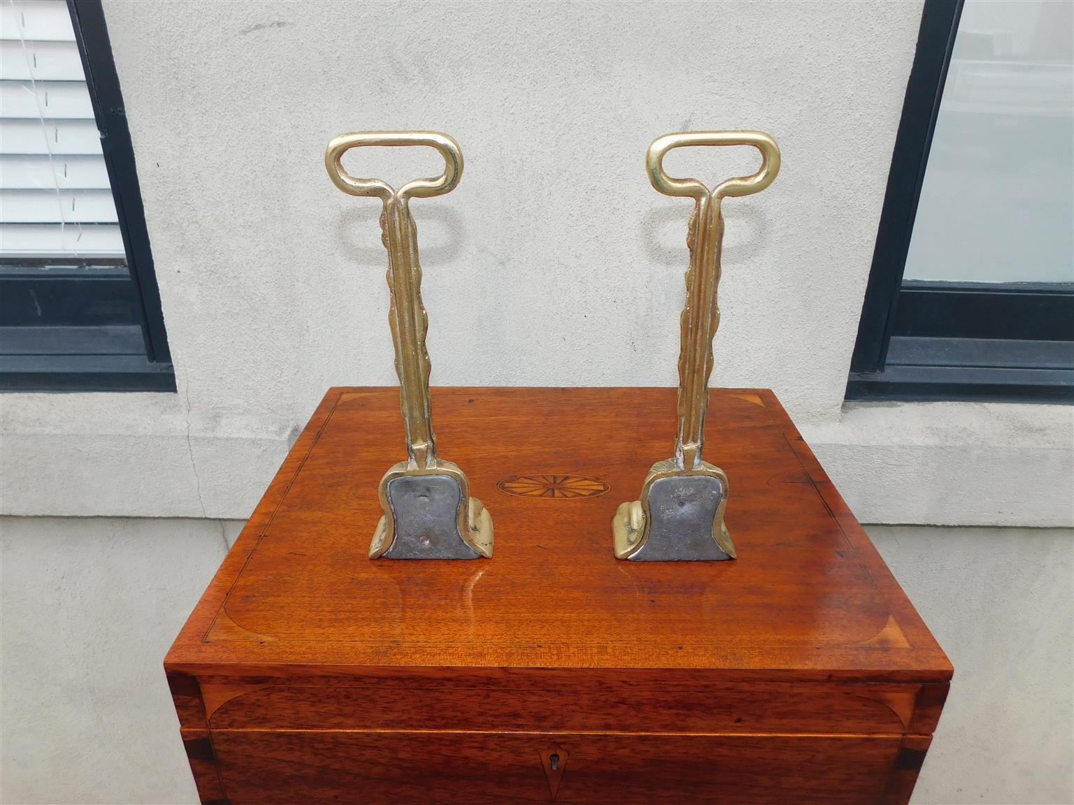 Pair of English Chippendale Brass Lion Paw Doorstops with Oval Handles, C. 1780 For Sale 5