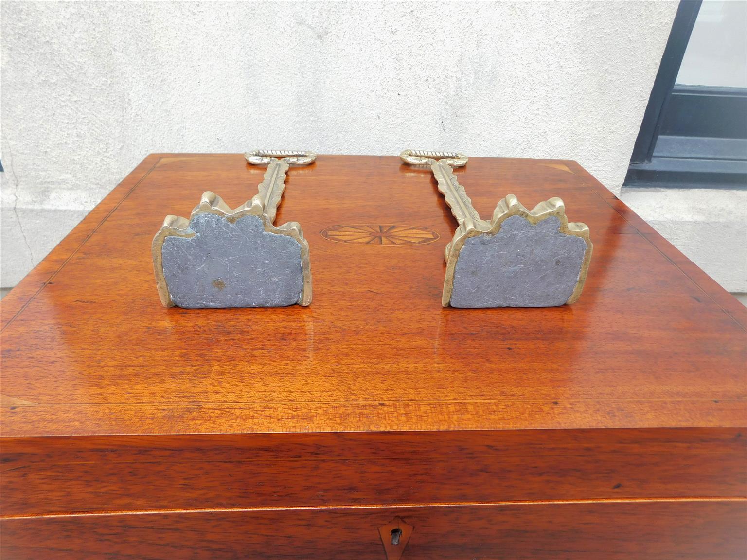 Pair of English Chippendale Brass Lion Paw Doorstops with Oval Handles, C. 1780 For Sale 6