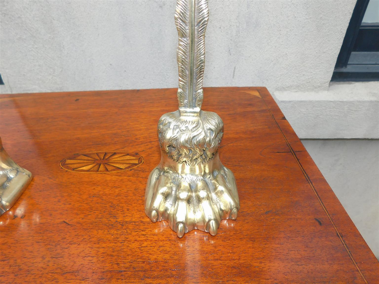 Pair of English Chippendale Brass Lion Paw Doorstops with Oval Handles, C. 1780 For Sale 4