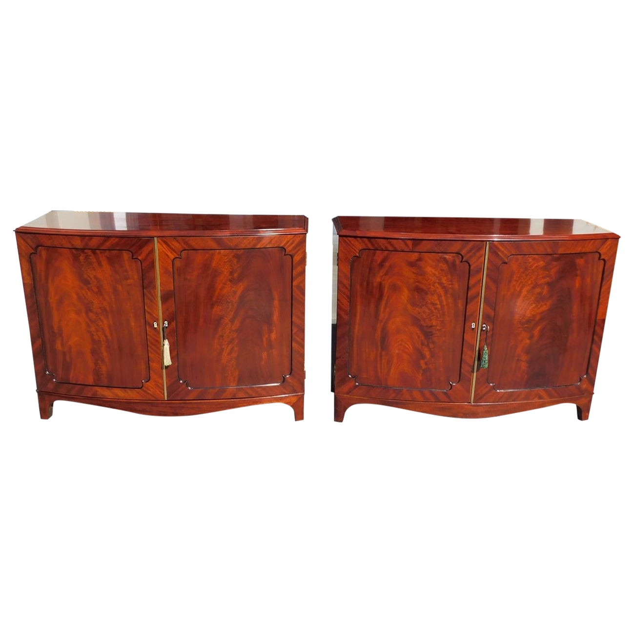 Pair of English Chippendale Mahogany Bow-Front Ebonized Credenzas, Circa 1780
