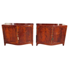 Antique Pair of English Chippendale Mahogany Bow-Front Ebonized Credenzas, Circa 1780